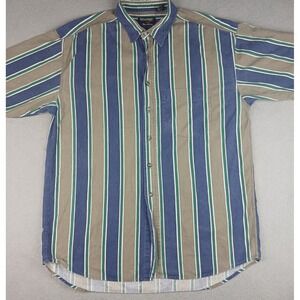 Vintage Revenge Shirtmakers Button Down Mens XL Blue Green Striped Short Sleeve